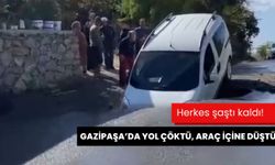 Gazipaşa'da yol çöktü, araç içine düştü!