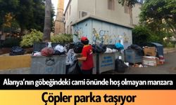 Alanya’nın göbeğindeki cami önünde hoş olmayan manzara: Çöpler parka taşıyor