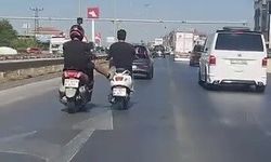 Manavgat-Antalya yolunda motosikletlilerin tehlikeli anları