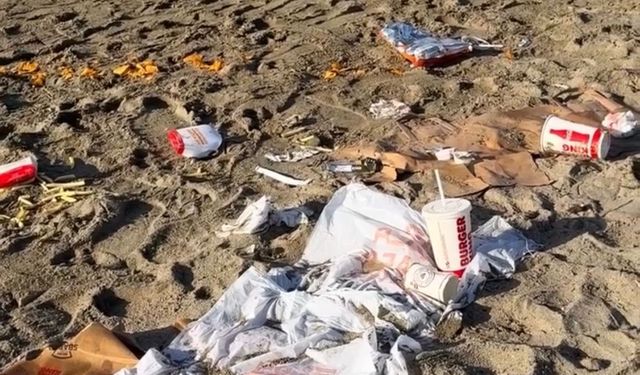 Alanya'da Çiğdem öğretmenden sahilde çöp isyanı