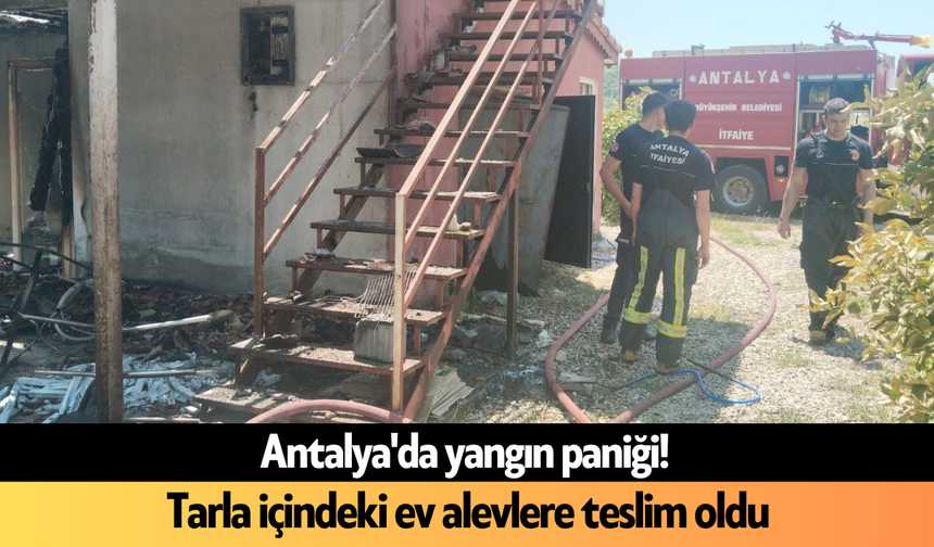 Antalya'da yangın paniği! Tarla içindeki ev alevlere teslim oldu