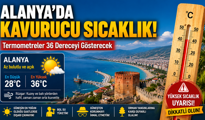 Alanya'da Kavurucu Sıcaklık! 36 Derece Uyarısı
