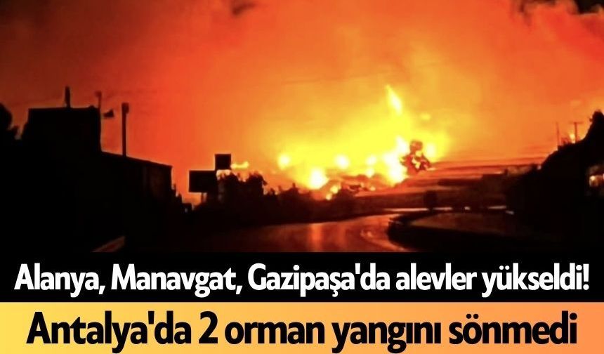 Alanya, Manavgat, Gazipaşa'da alevler yükseldi! Antalya'da 2 orman yangını sönmedi
