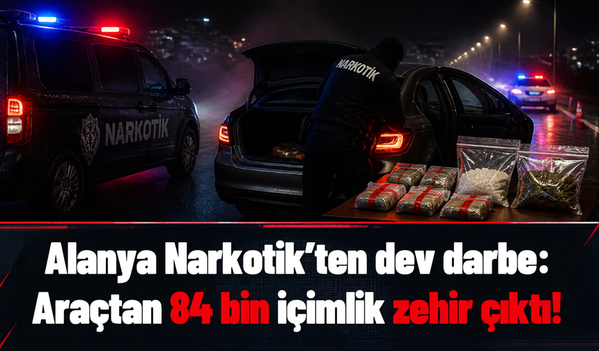 Alanya Narkotik’ten dev darbe: Araçtan 84 bin içimlik zehir çıktı!